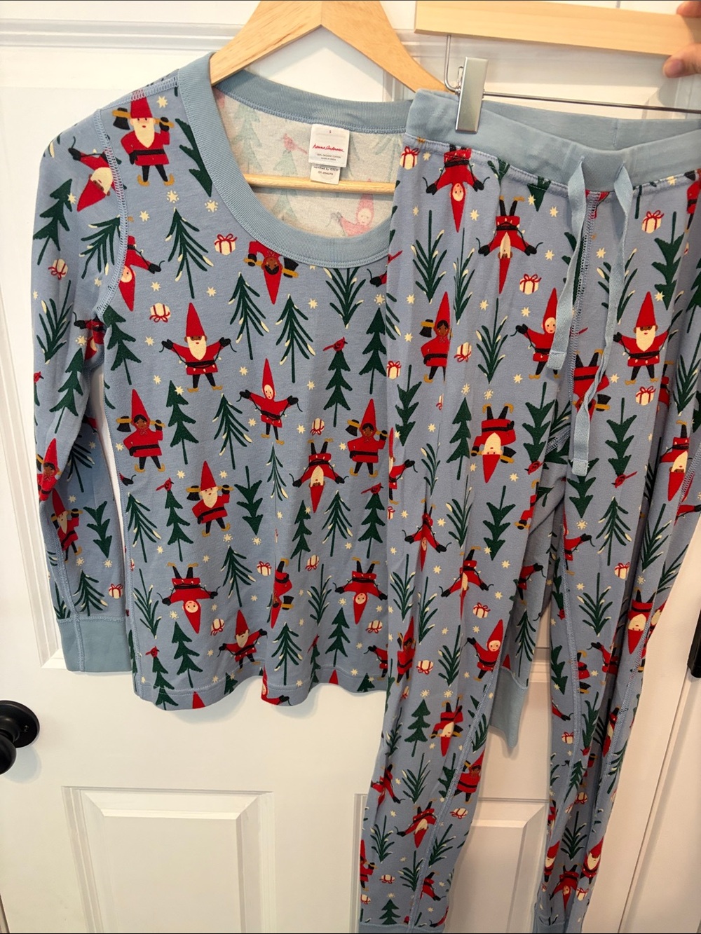 Hanna Andersson Light Blue Gnome & Tree Holiday Pajama Set 100% Organic Cotton